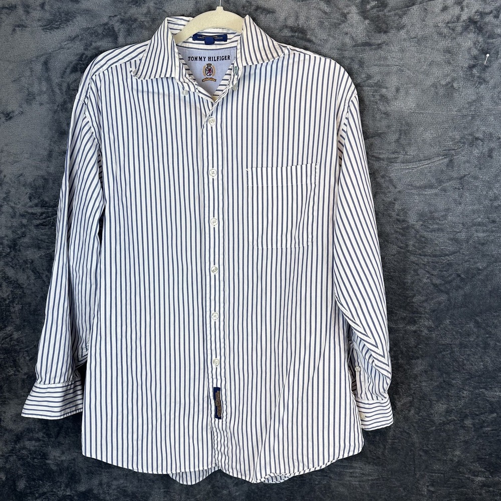 Tommy Hilfiger Women's 16 Tailored Cotton Striped Dress Shirt, Pocket 32/33